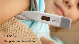  Presentation with premature sick baby incubator - Theme with viral infection - small sick girl with thermometer background and a  colored foreground