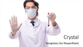  Presentation with chemist - Slide deck featuring viral infection - young chemist isolated on white background and a white colored foreground