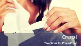  Presentation with temperature - Cool new theme with viral infection - young sick woman checking her backdrop and a ocean colored foreground