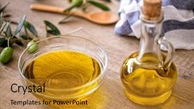  Presentation with extra virgin olive oil - Beautiful slides featuring virgin fresh healthy olive oil backdrop and a gold colored foreground