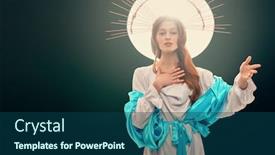  Presentation with light rays - PPT layouts enhanced with virgin-mary-portrait background and a ocean colored foreground