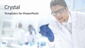  Presentation with scientist - Presentation enhanced with virology - background image attentive scientist working background and a white colored foreground