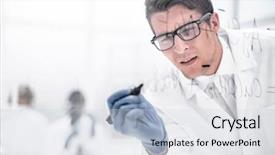  Presentation with black dna scientist - Presentation design consisting of virology - background image attentive scientist working background and a light gray colored foreground