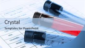  Presentation with blood test - Colorful PPT layouts enhanced with virology - blood in test tubes backdrop and a light blue colored foreground
