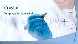  Presentation with focus group hands taking notes - Presentation design having virology - close up a focused scientist background and a cool aqua colored foreground