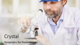  Presentation with chemical safety - Cool new presentation theme with virology - confident bearded researcher wearing safety backdrop and a light gray colored foreground