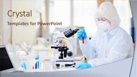  Presentation with hazmat - Beautiful theme featuring virology - female microbiologist in hazmat suit backdrop and a sky blue colored foreground