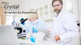  Presentation with investigation - PPT theme with virology - professional chemists carrying out investigation background and a lemonade colored foreground