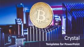  Presentation with processor - Audience pleasing presentation theme consisting of virtaul manyfacturing - photo of crypto currency bitcoin backdrop and a ocean colored foreground