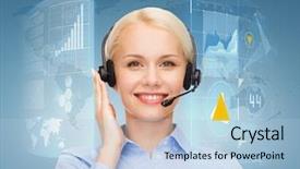  Presentation with virtual assistant - PPT theme consisting of virtual assistant - business technology and call center background and a light blue colored foreground