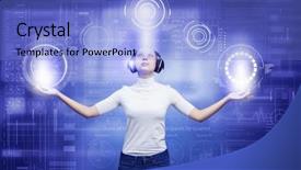  Presentation with virtual assistant - Slide deck consisting of virtual assistant - innovative media technologies background and a light blue colored foreground