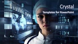  Presentation with virtual assistant - Colorful PPT layouts enhanced with virtual assistant - innovative technologies in science backdrop and a navy blue colored foreground