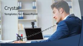  Presentation with virtual assistant - Slide deck featuring virtual assistant - young help desk operator working background and a light gray colored foreground