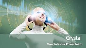  Presentation with virtual assistant - Presentation theme having virtual assistant - young woman in white wearing background and a ocean colored foreground