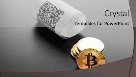  Presentation with cream gold texture paper - PPT theme having virtual atm - bitcoin golden coins and paper background and a  colored foreground