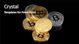  Presentation with atm - Slides having virtual atm - bitcoin golden coins and paper background and a black colored foreground
