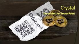  Presentation with atm - Beautiful PPT theme featuring virtual atm - bitcoin golden coins and paper backdrop and a tawny brown colored foreground