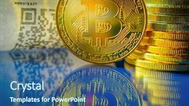  Presentation with bitcoin - Cool new slides with virtual atm - bitcoin golden coins and paper backdrop and a ocean colored foreground