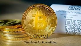  Presentation with cream gold texture paper - Theme enhanced with virtual atm - bitcoin golden coins and paper background and a gold colored foreground