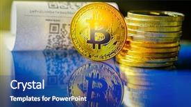  Presentation with cream gold texture paper - PPT theme enhanced with virtual atm - bitcoin golden coins and paper background and a ocean colored foreground