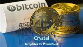  Presentation with cream gold texture paper - Theme enhanced with virtual atm - bitcoin golden coins and paper background and a ocean colored foreground