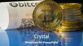  Presentation with cream gold texture paper - Slide deck featuring virtual atm - bitcoin golden coins and paper background and a ocean colored foreground