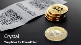  Presentation with cream gold texture paper - Audience pleasing PPT theme consisting of virtual atm - bitcoin golden coins and paper backdrop and a dark gray colored foreground