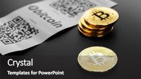  Presentation with atm - Audience pleasing PPT theme consisting of virtual atm - bitcoin golden coins and paper backdrop and a  colored foreground