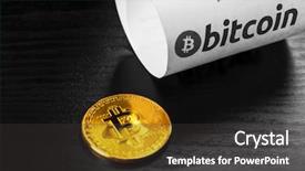  Presentation with cream gold texture paper - Presentation enhanced with virtual atm - bitcoin golden coins and paper background and a  colored foreground