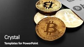  Presentation with cream gold texture paper - Cool new slide deck with virtual atm - bitcoin golden coins and paper backdrop and a  colored foreground