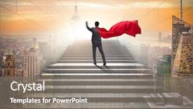  Presentation with superhero - Beautiful PPT theme featuring virtual buttons on career ladder backdrop and a gray colored foreground