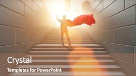  Presentation with superhero - Amazing presentation theme having virtual buttons on career ladder backdrop and a coral colored foreground