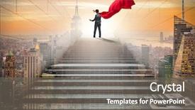  Presentation with superhero - Slide deck enhanced with virtual buttons on career ladder background and a gray colored foreground