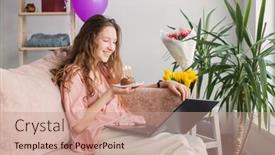  Presentation with teen girl - Presentation featuring virtual-celebration-happy-teen-girl background and a coral colored foreground