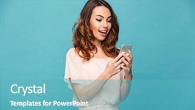  Presentation with cheerful - Theme consisting of virtual communicating isolated over blue background and a teal colored foreground