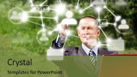  Presentation with social networks - PPT theme with laptop in social networks outdoors background and a tawny brown colored foreground