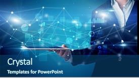  Presentation with virtual hand - Presentation theme with virtual database and network background and a ocean colored foreground