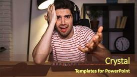  Presentation with video - Beautiful slides featuring virtual desktop - confused gamer playing video games backdrop and a tawny brown colored foreground