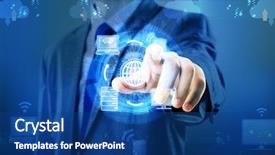  Presentation with cloud computing - Cool new presentation with virtual desktop - man pressing buttons in cloud backdrop and a ocean colored foreground