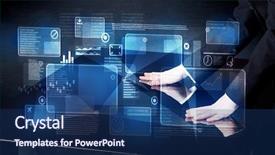  Presentation with technology - Presentation theme having virtual desktop - man pressing technology smart table background and a ocean colored foreground