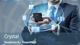  Presentation with mobile cloud computing - Theme enhanced with virtual desktop - man with mobile phone background and a ocean colored foreground