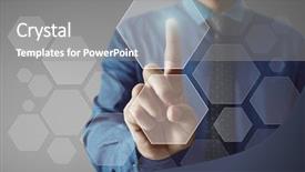  Presentation with touch screen virtual reality - Colorful slide deck enhanced with virtual desktop - pushing a button backdrop and a gray colored foreground