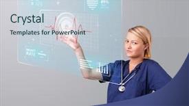  Presentation with nurse - Beautiful slides featuring virtual doctor - young nurse standing and pressing backdrop and a  colored foreground