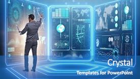 Presentation with global - Slide set with virtual environment - businessman in global business concept background and a teal colored foreground