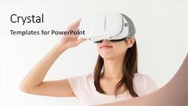  Presentation with man watching woman preparing vegetables - Amazing presentation theme having virtual environment - woman watch though vr device backdrop and a white colored foreground