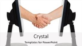  Presentation with virtual team - Beautiful presentation theme featuring virtual handshake - internet business concept backdrop and a white colored foreground