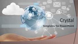  Presentation with virtual hand - PPT layouts enhanced with virtual icon of social network background and a light blue colored foreground