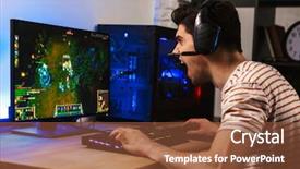  Presentation with virtual keyboard - Slides featuring virtual keyboard - portrait of angry gamer guy background and a tawny brown colored foreground