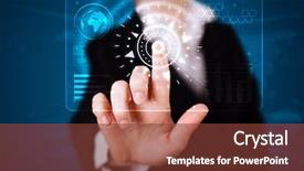  Presentation with virtual keyboard - Presentation theme with virtual keyboard - young woman pressing high tech background and a tawny brown colored foreground