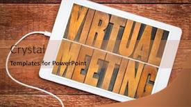  Presentation with telecommunication - Beautiful slide set featuring virtual-meeting-word-abstract backdrop and a coral colored foreground
